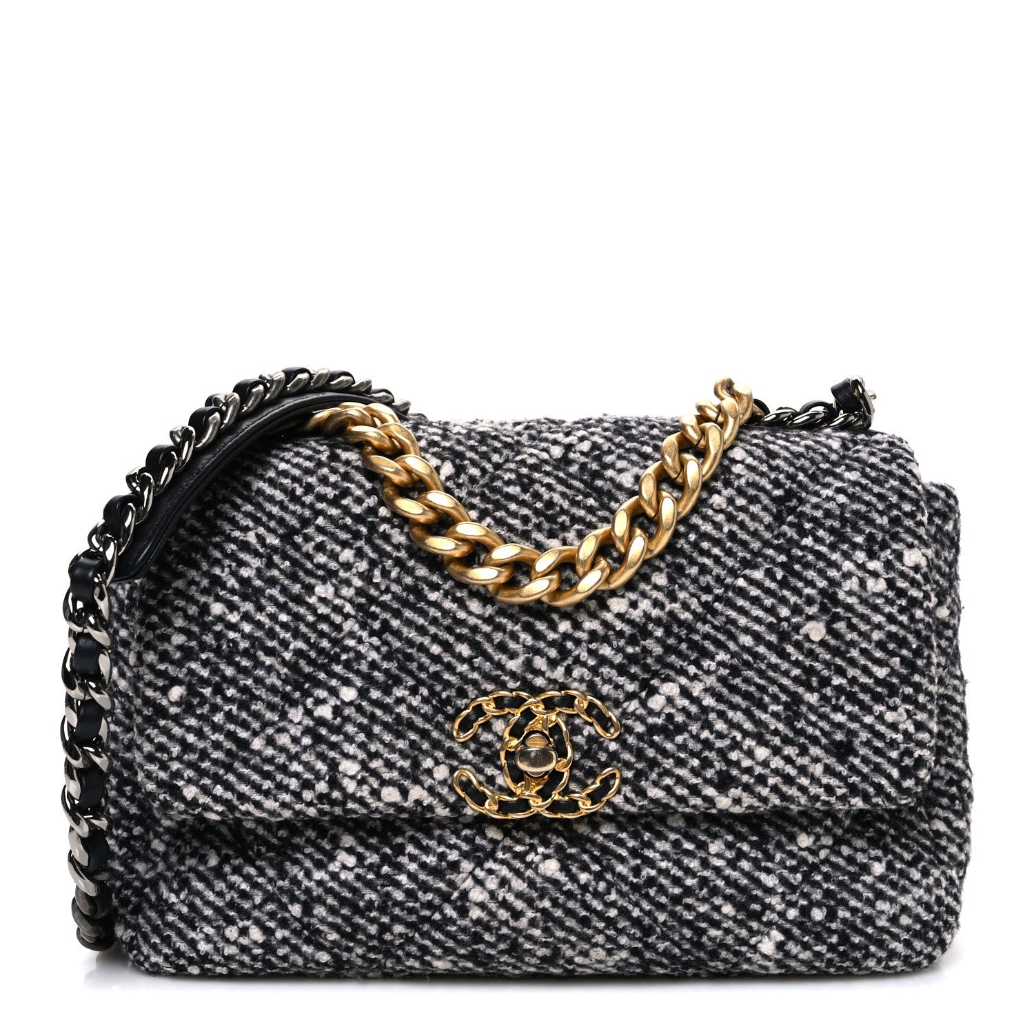 Chanel Tweed Quilted Medium Chanel 19 Flap Grey