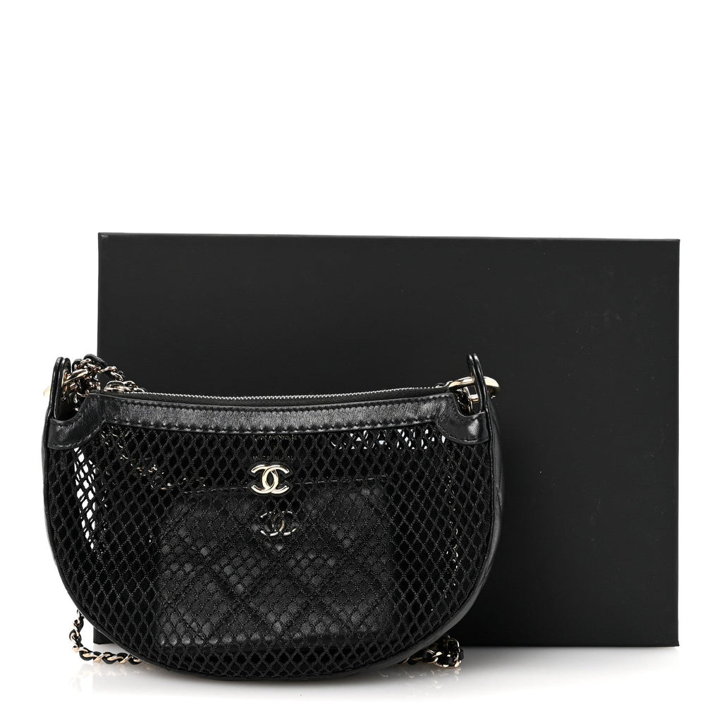 Chanel Mesh Shiny Lambskin Chain Hobo Black