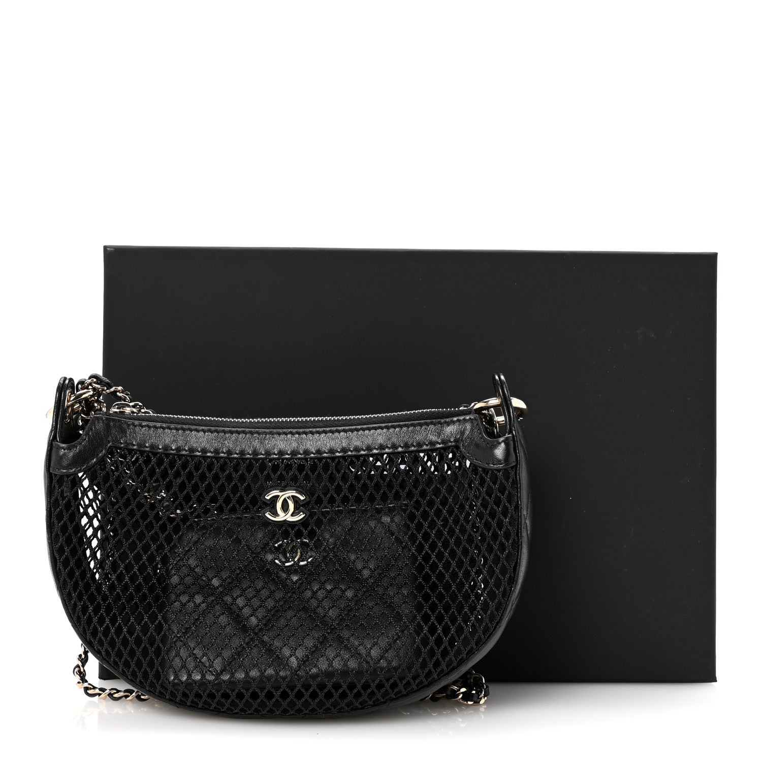 Chanel Mesh Shiny Lambskin Chain Hobo Black