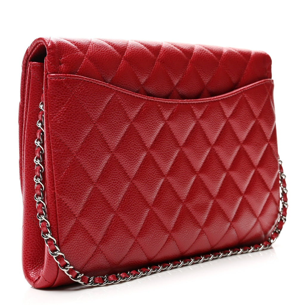 Chanel Iridescent Caviar Quilted Clutch With Chain Flap Red