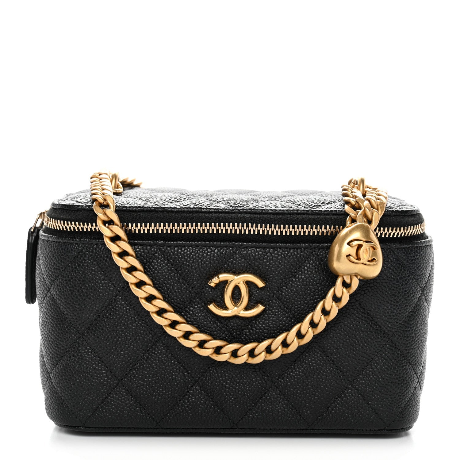 Chanel Caviar Quilted Sweetheart Vanity Case Black