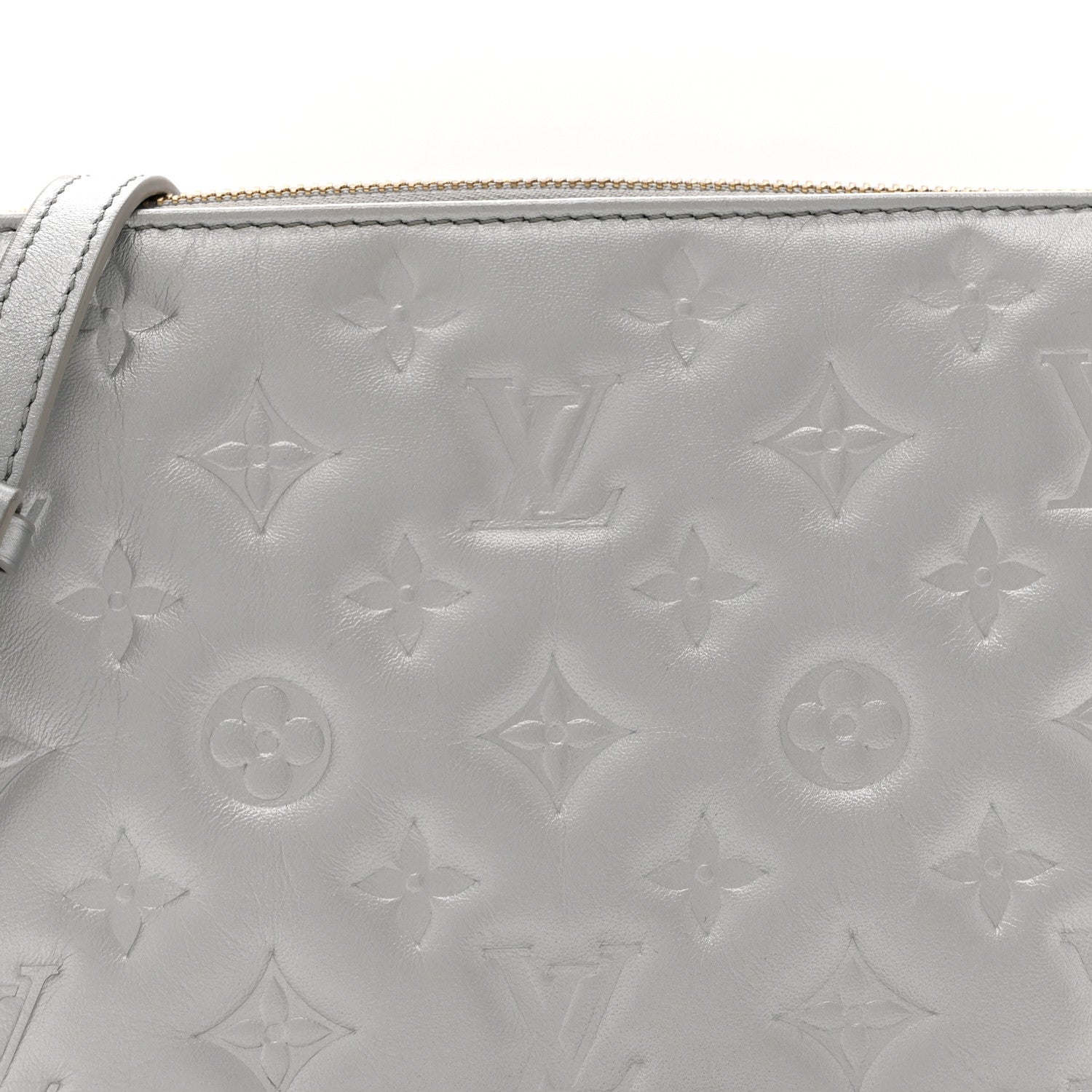Louis Vuitton Metallic Lambskin Embossed Monogram Coussin BB Silver