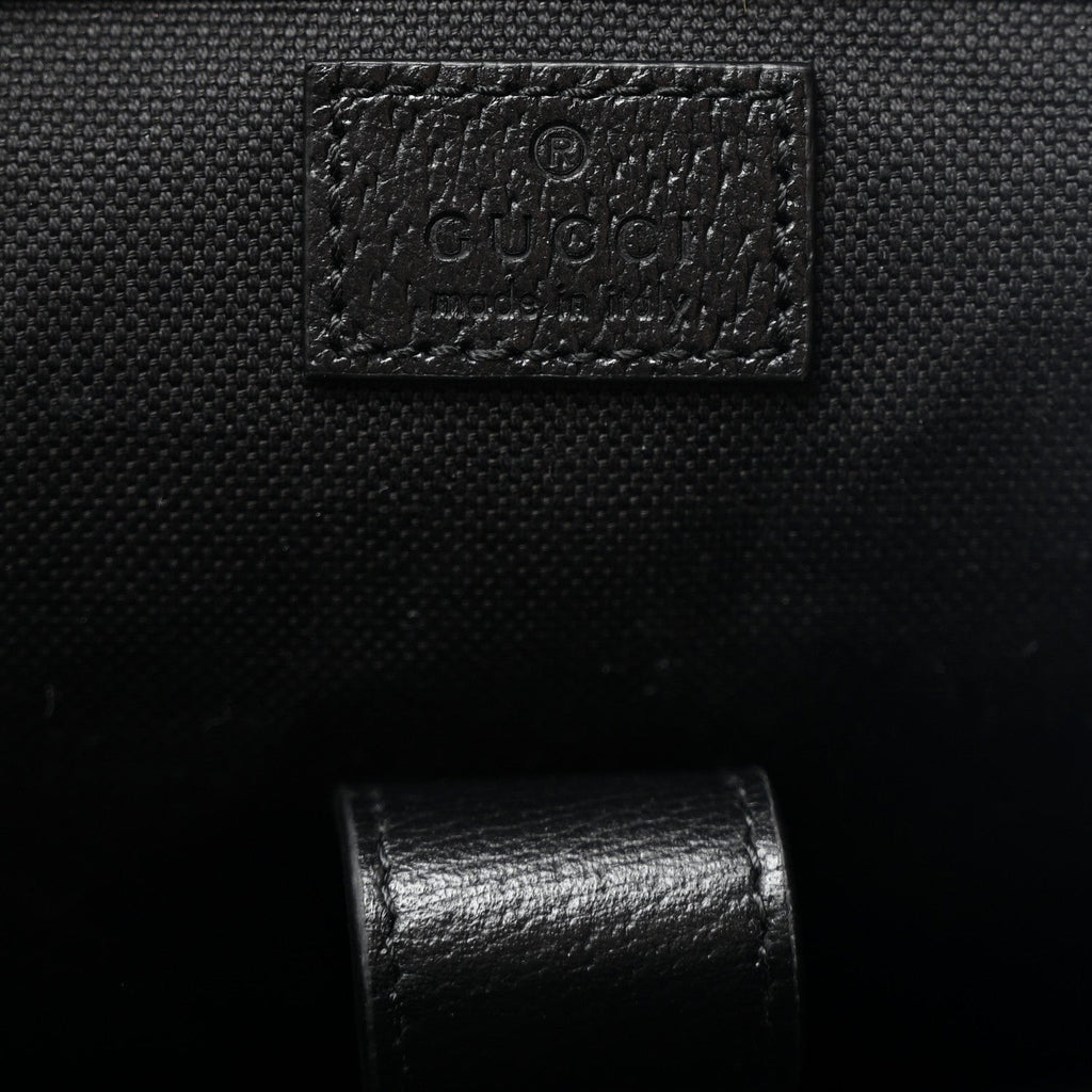 Gucci Monogram Jumbo GG Textured Dollar Calfskin Web Double Buckle Backpack Black