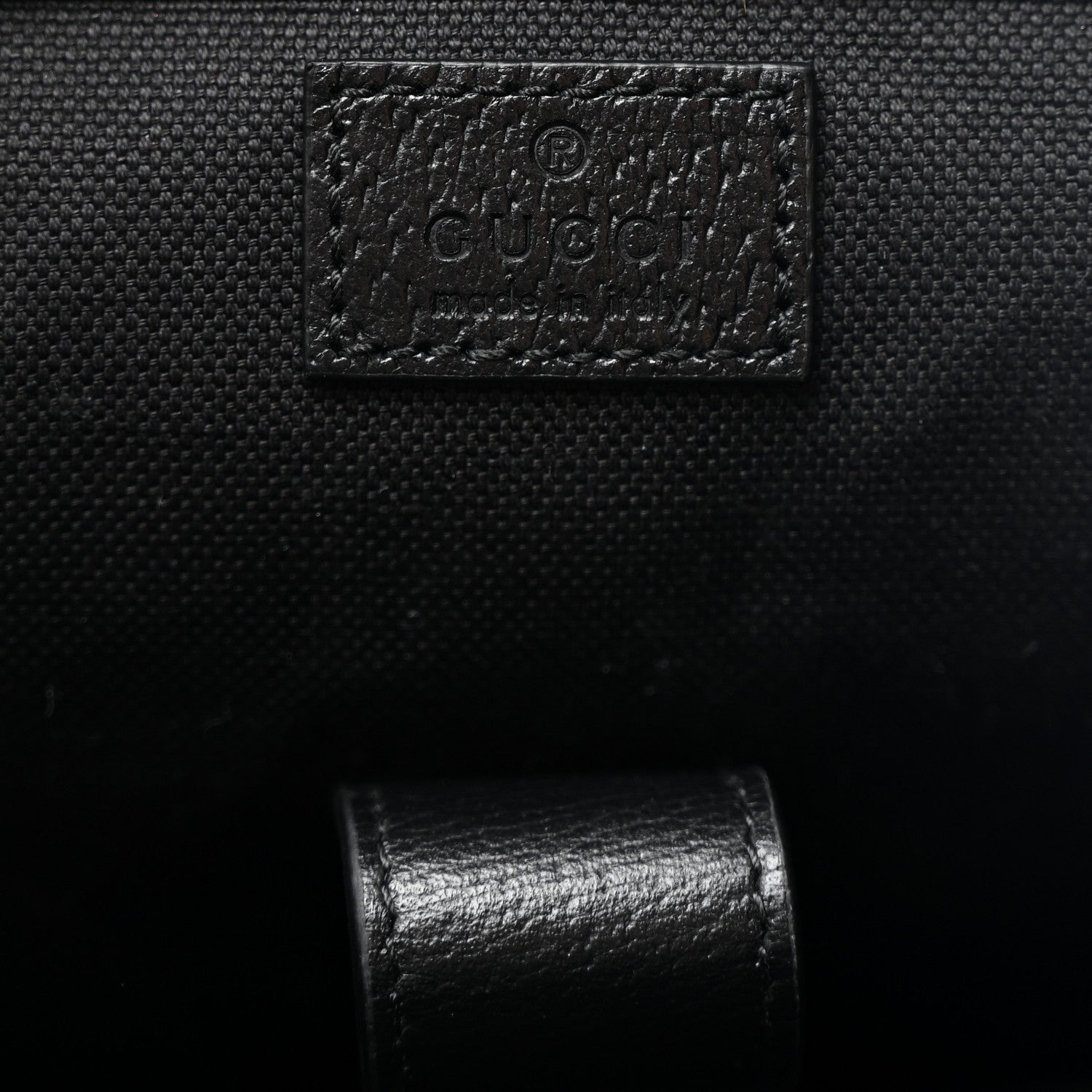 Gucci Monogram Jumbo GG Textured Dollar Calfskin Web Double Buckle Backpack Black