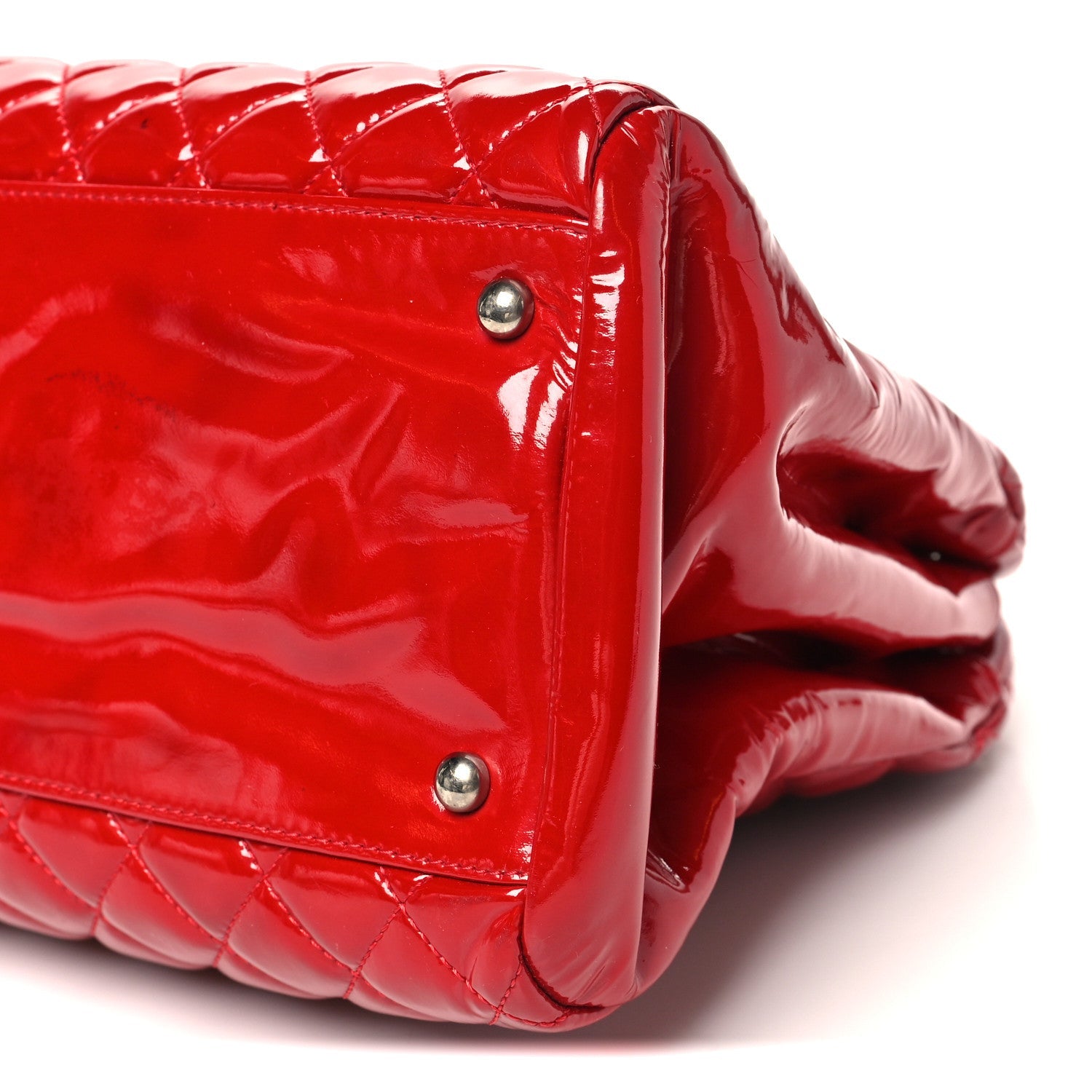 Chanel Patent Quilted Large Just Mademoiselle Bowling Bag Red