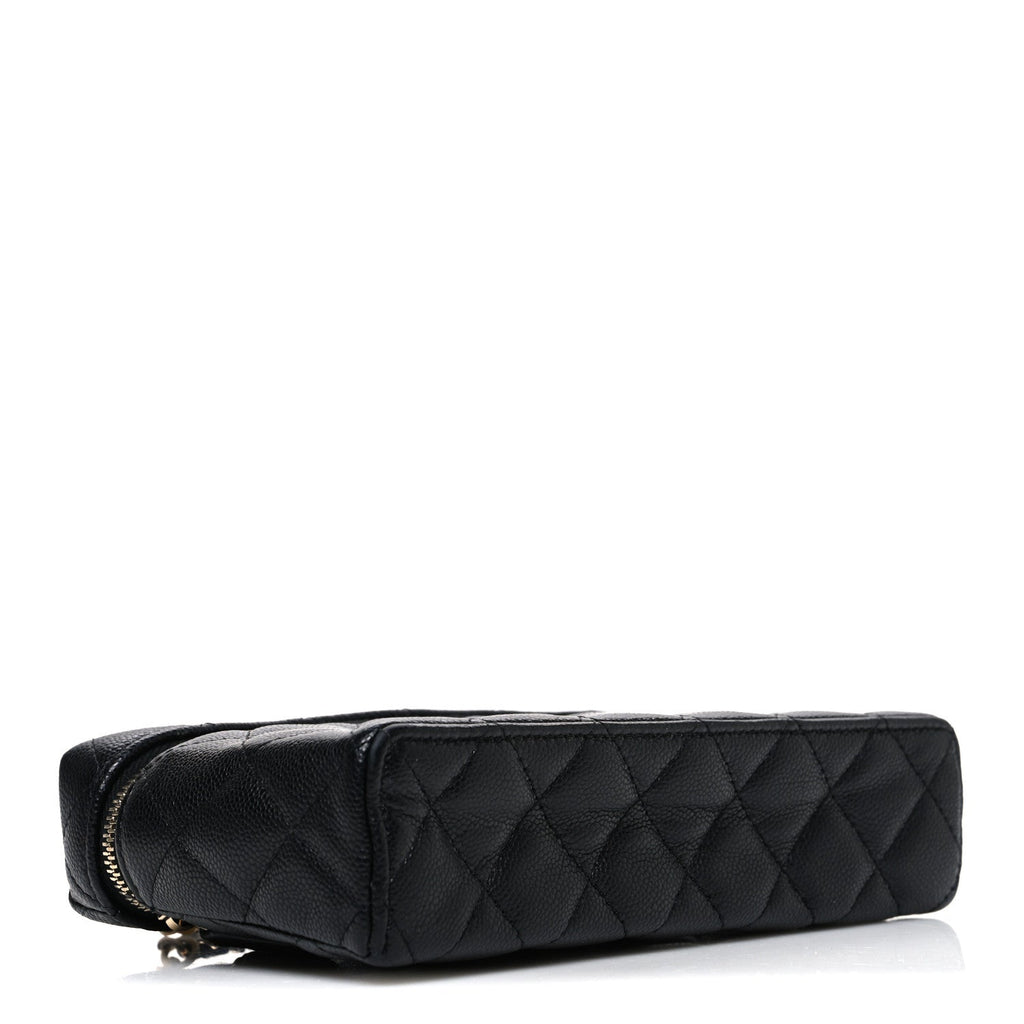 Chanel Caviar Quilted Top Handle Slim Vanity With Chain Black