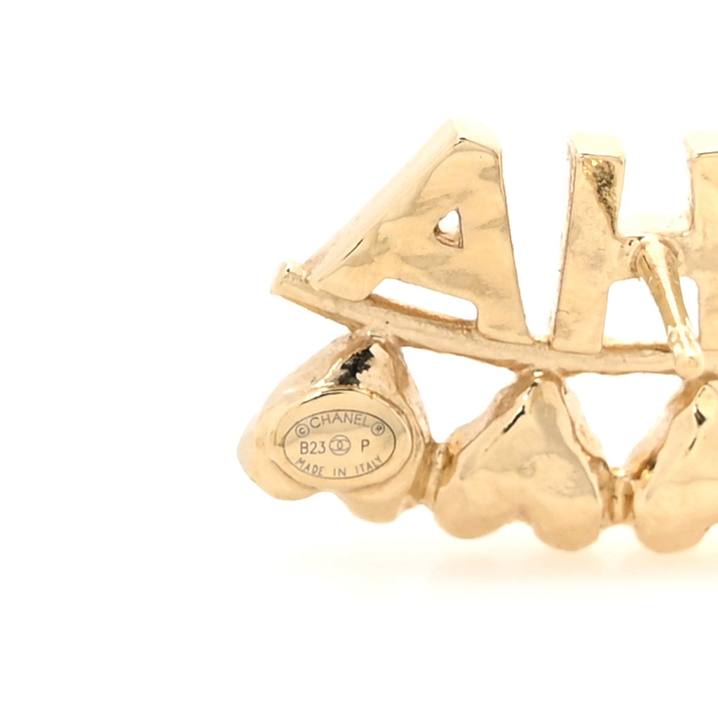 Crystal Heart Cha-Nel Logo Earrings Gold