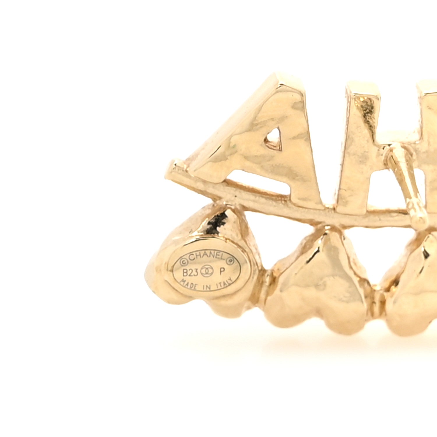 Crystal Heart Cha-Nel Logo Earrings Gold