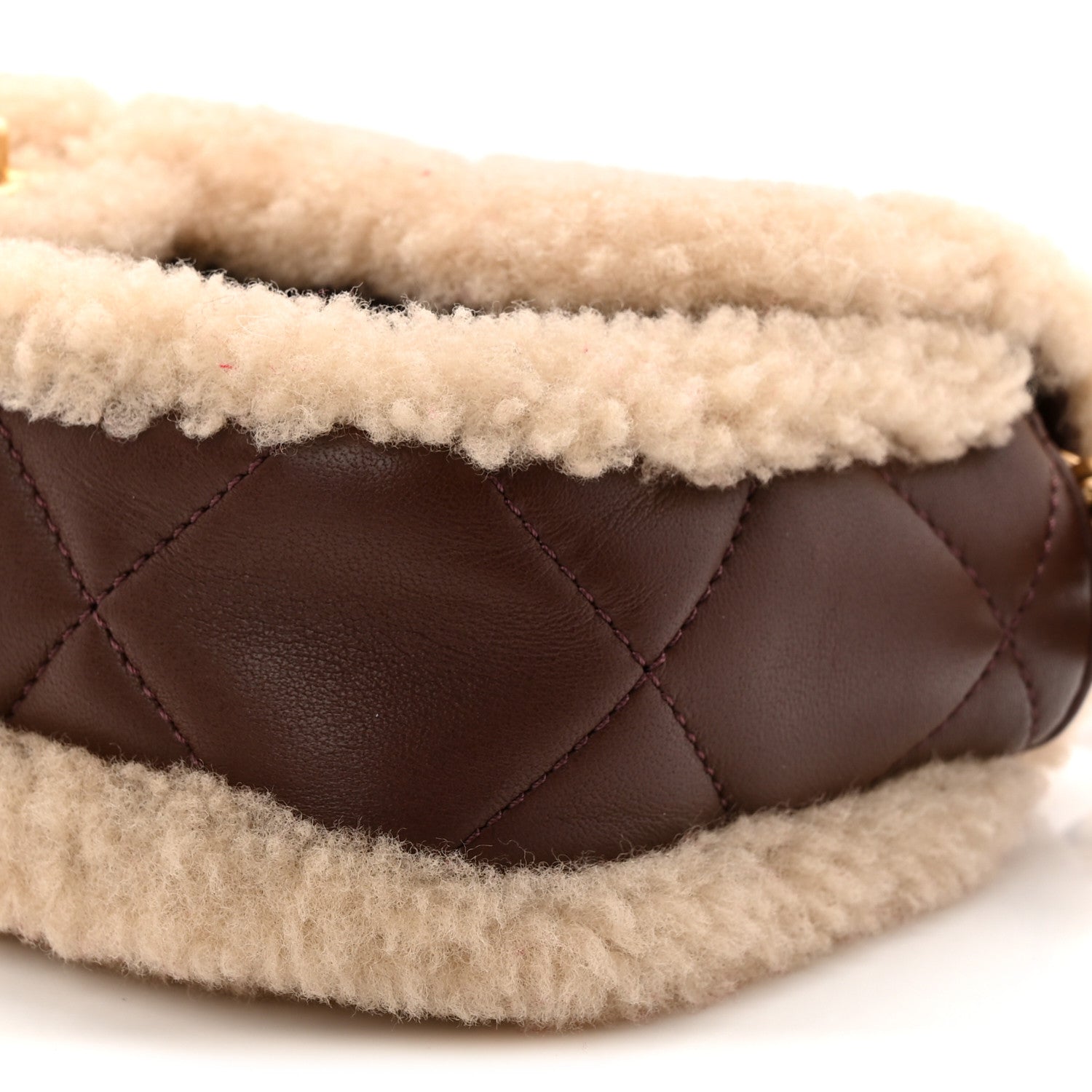 Chanel Shearling Lambskin Quilted Mini Furry Coco Flap Beige Dark Brown