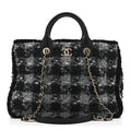 Chanel Tweed Shearling Quilted Lambskin Shopping Tote  Black Grey