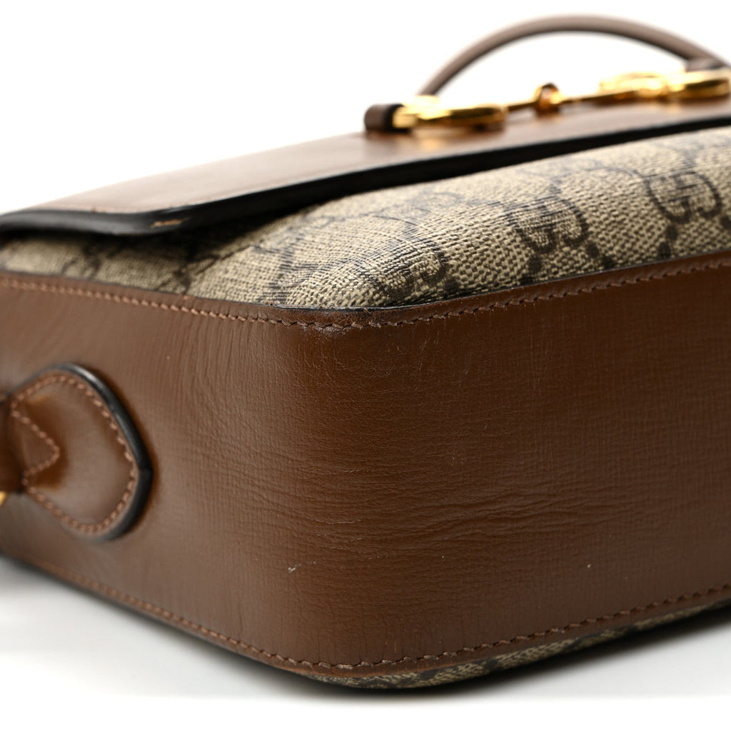Gucci GG Supreme Monogram Small Horsebit 1955 Shoulder Bag Beige Brown Sugar