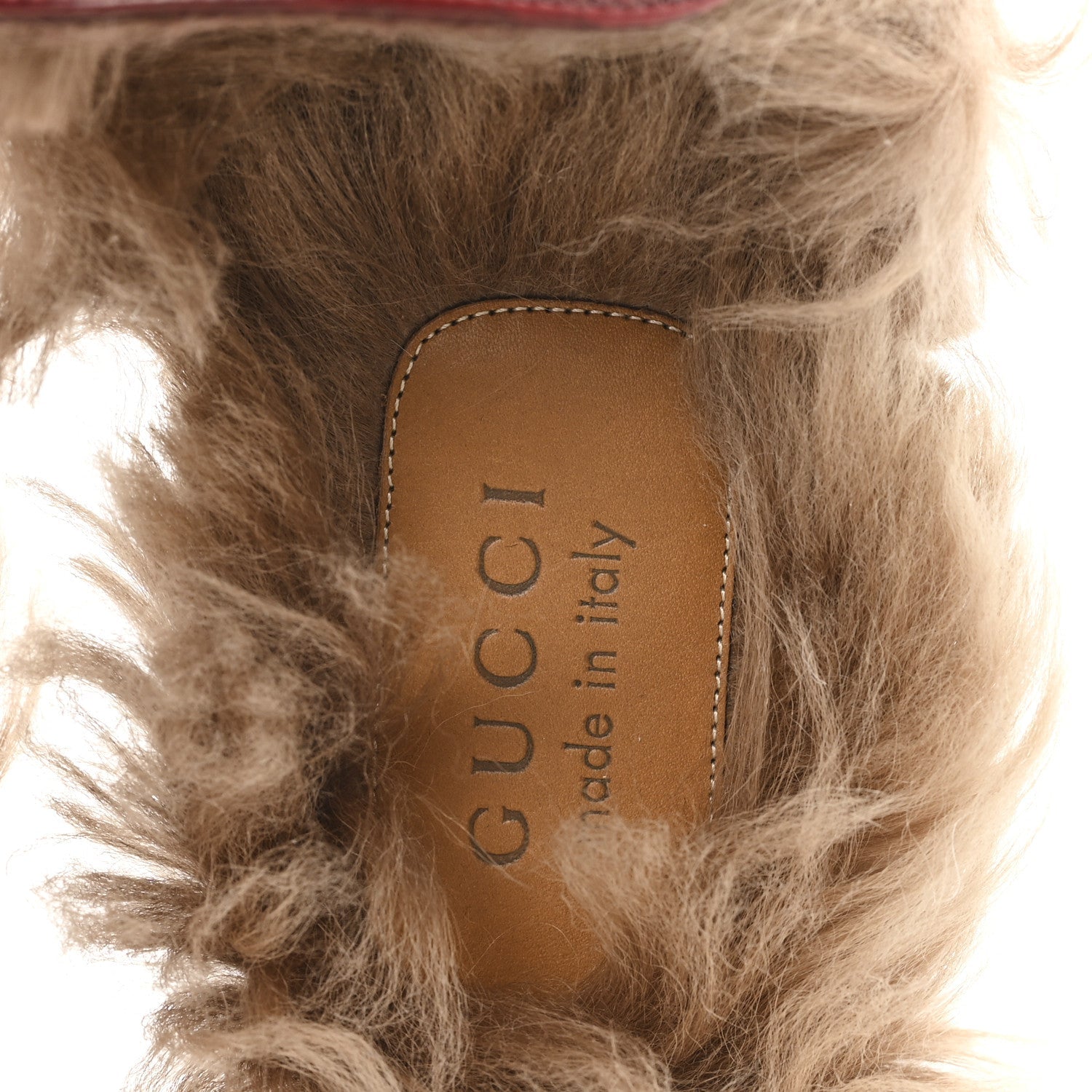 Gucci etis Glamour Calfskin Granada Kid Fur Mens Princetown Slippers 8.5 Ruby Bordeaux Naturale