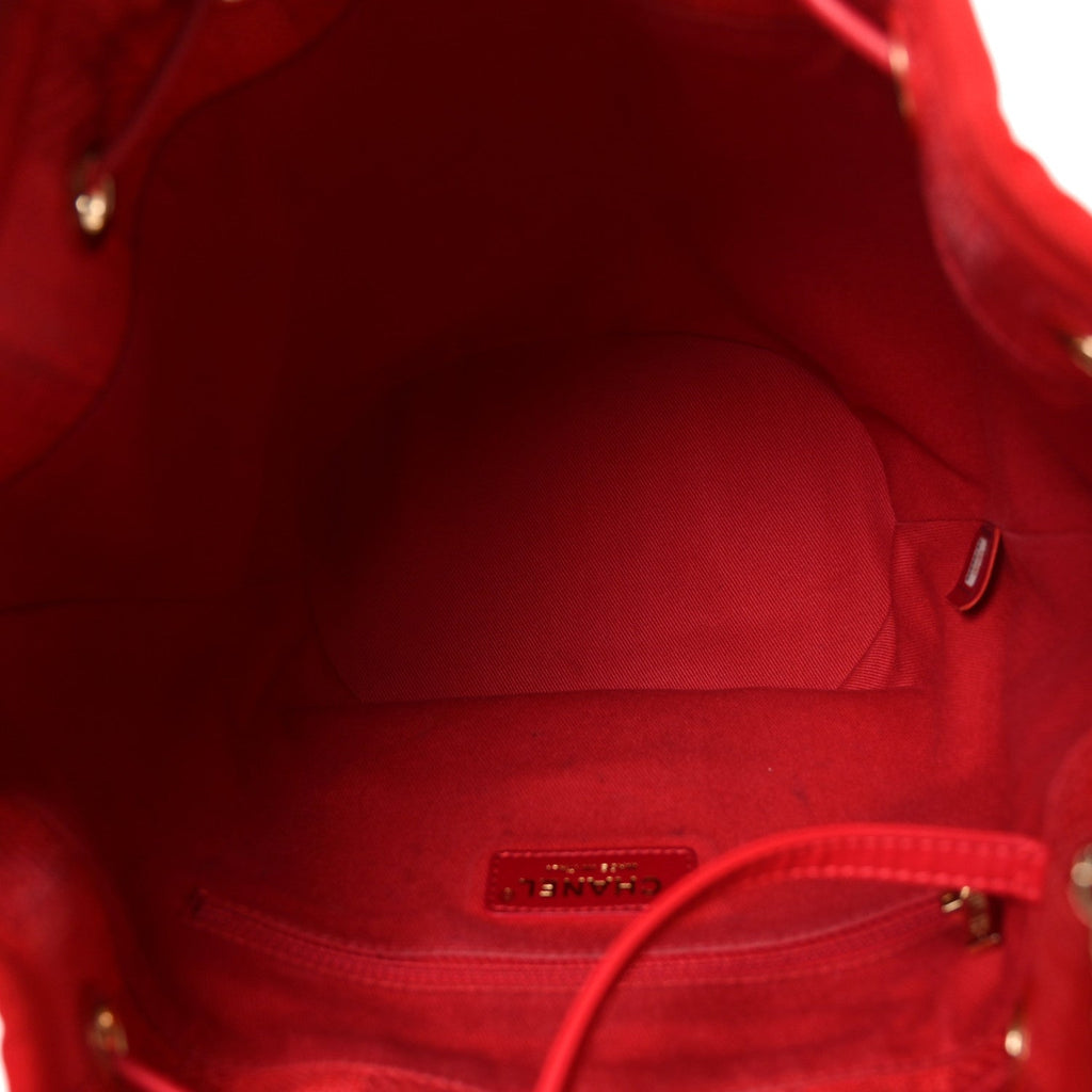 Chanel Mixed Fibers Striped Deauville Drawstring Bag Red