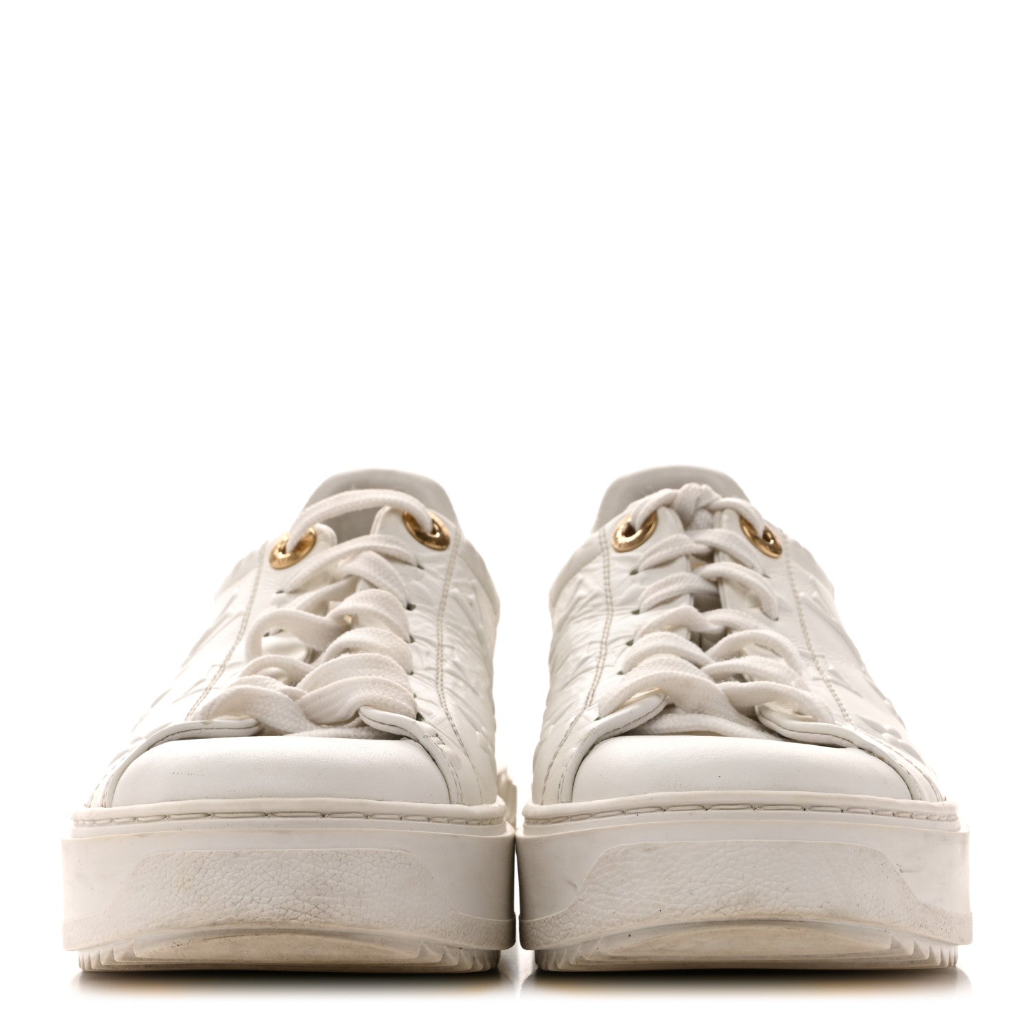 Louis Vuitton Lambskin Embossed Monogram Time Out Sneakers 35  White