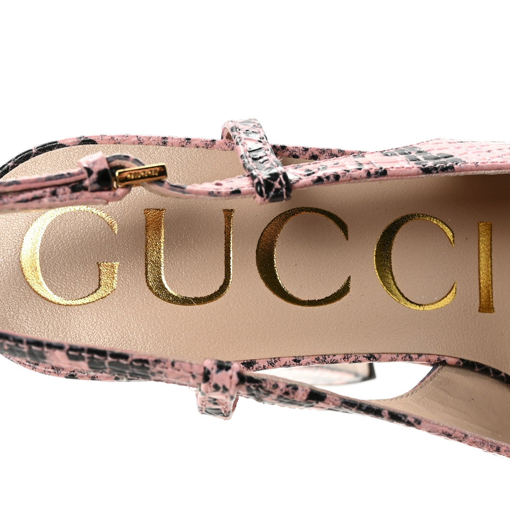 Gucci Calfskin Python Print Horsebit Platform 35/120mm Slingback Pumps 35 Wild Rose