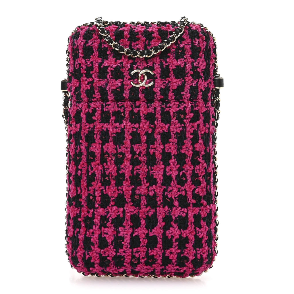 Chanel Tweed Chain Around Phone Holder Pink
