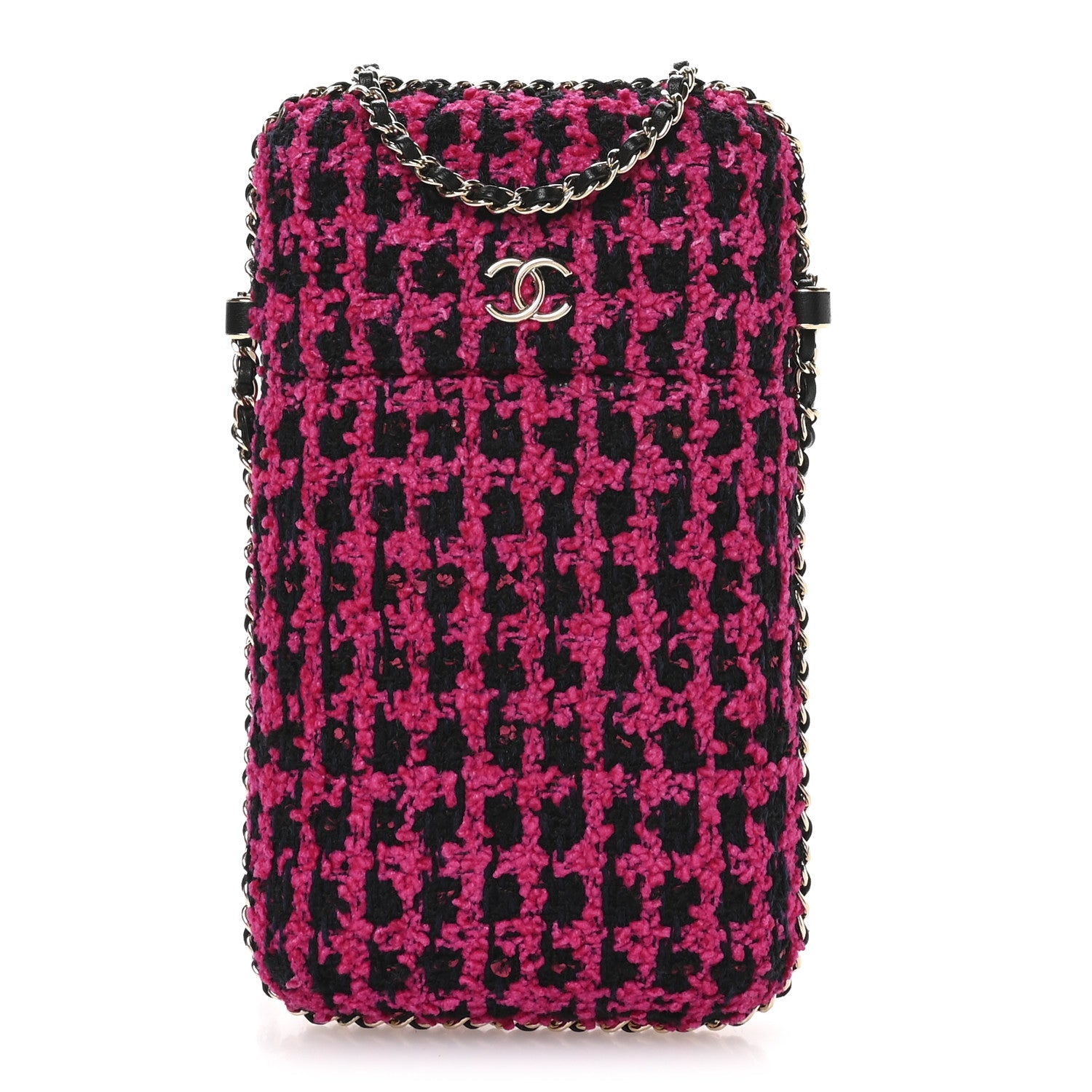 Chanel Tweed Chain Around Phone Holder Pink