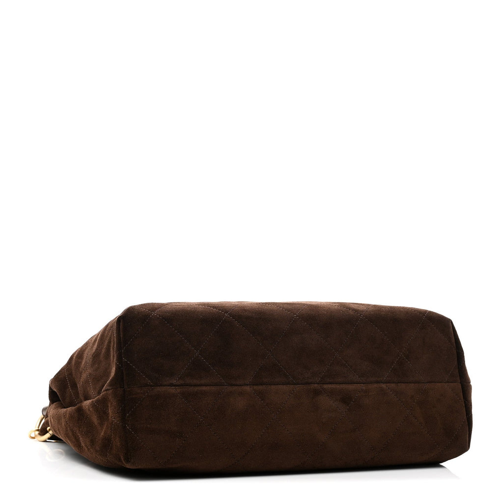 Chanel Suede Calfskin Lambskin Quilted Maxi Hobo Dark Brown