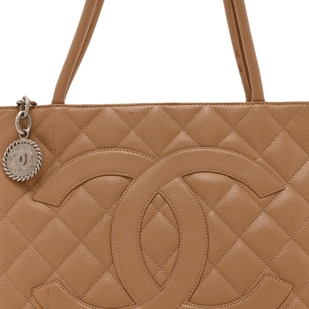 Chanel Caviar Quilted Medallion Tote Beige