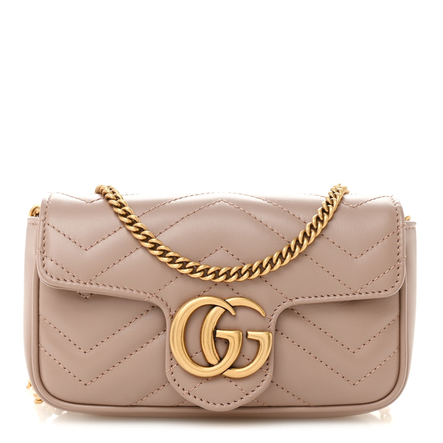 Gucci Calfskin Matelasse Super Mini GG Marmont Shoulder Bag Porcelain Rose