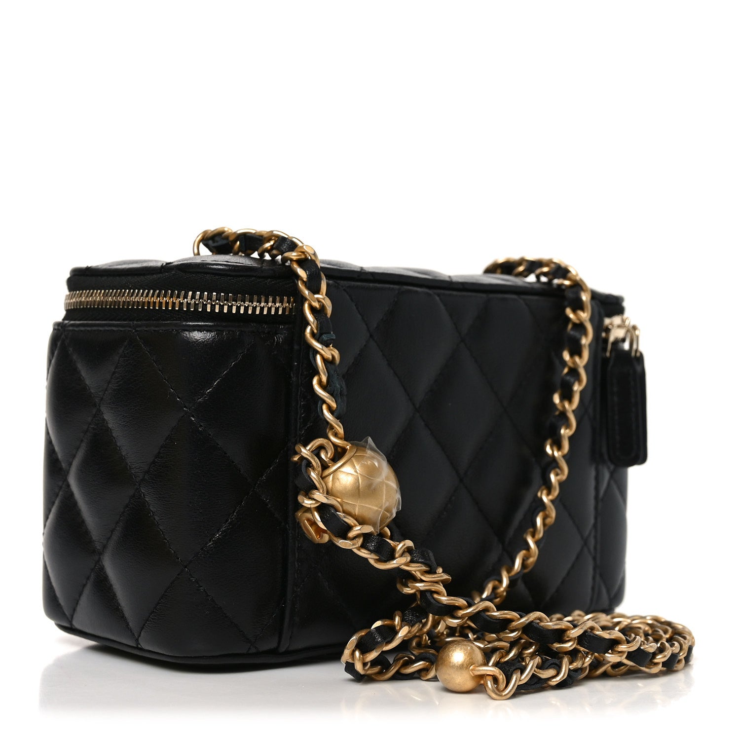 Chanel Lambskin Quilted Pearl Crush Small Vanity Case With Chain Black