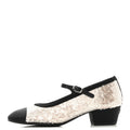 Glittered Tulle Sequin Grosgrain Cap Toe CC Mary Jane Pumps 36.5 Light Pink Black