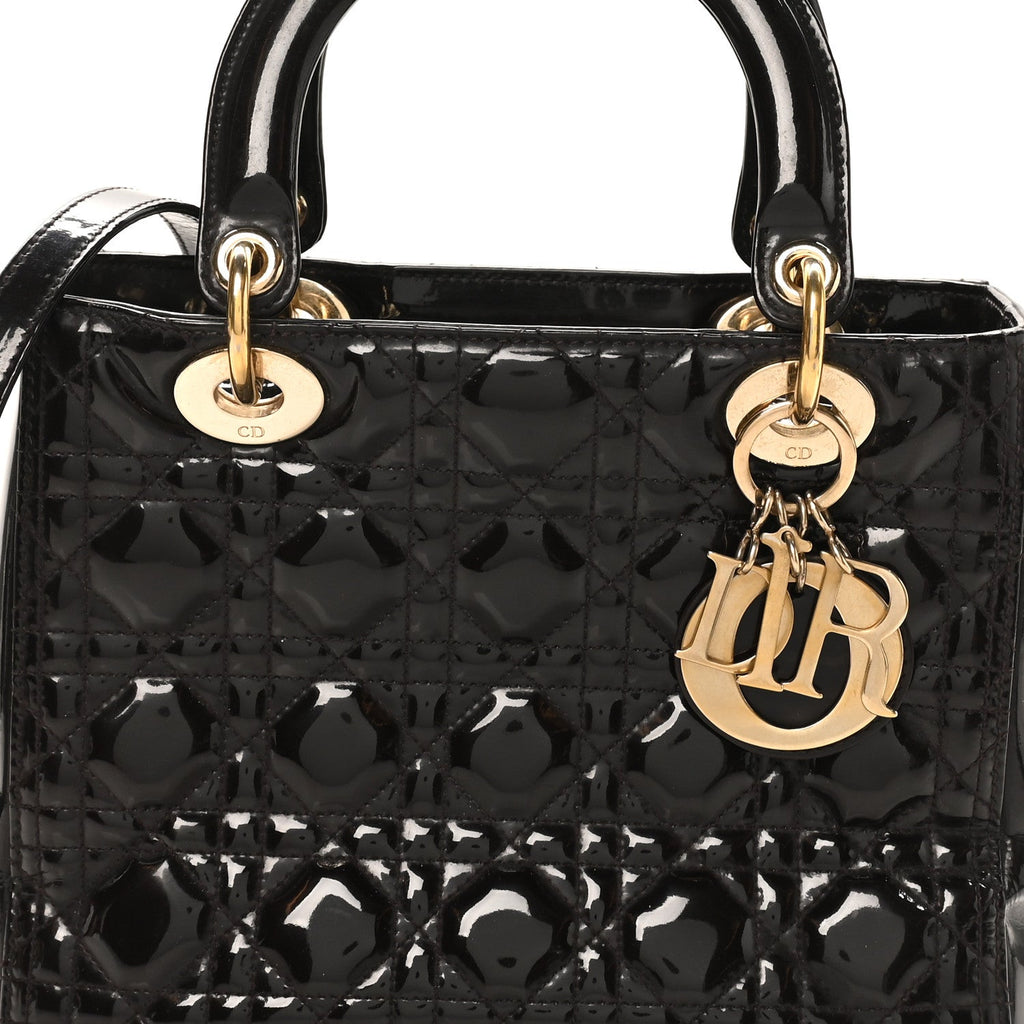 Christian Dior Patent Cannage Medium Lady Dior Dark Brown