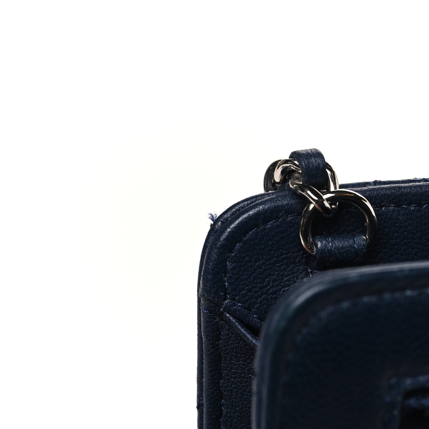 Chanel Lambskin Quilted Square Front Pocket Clutch With Chain Navy Blue