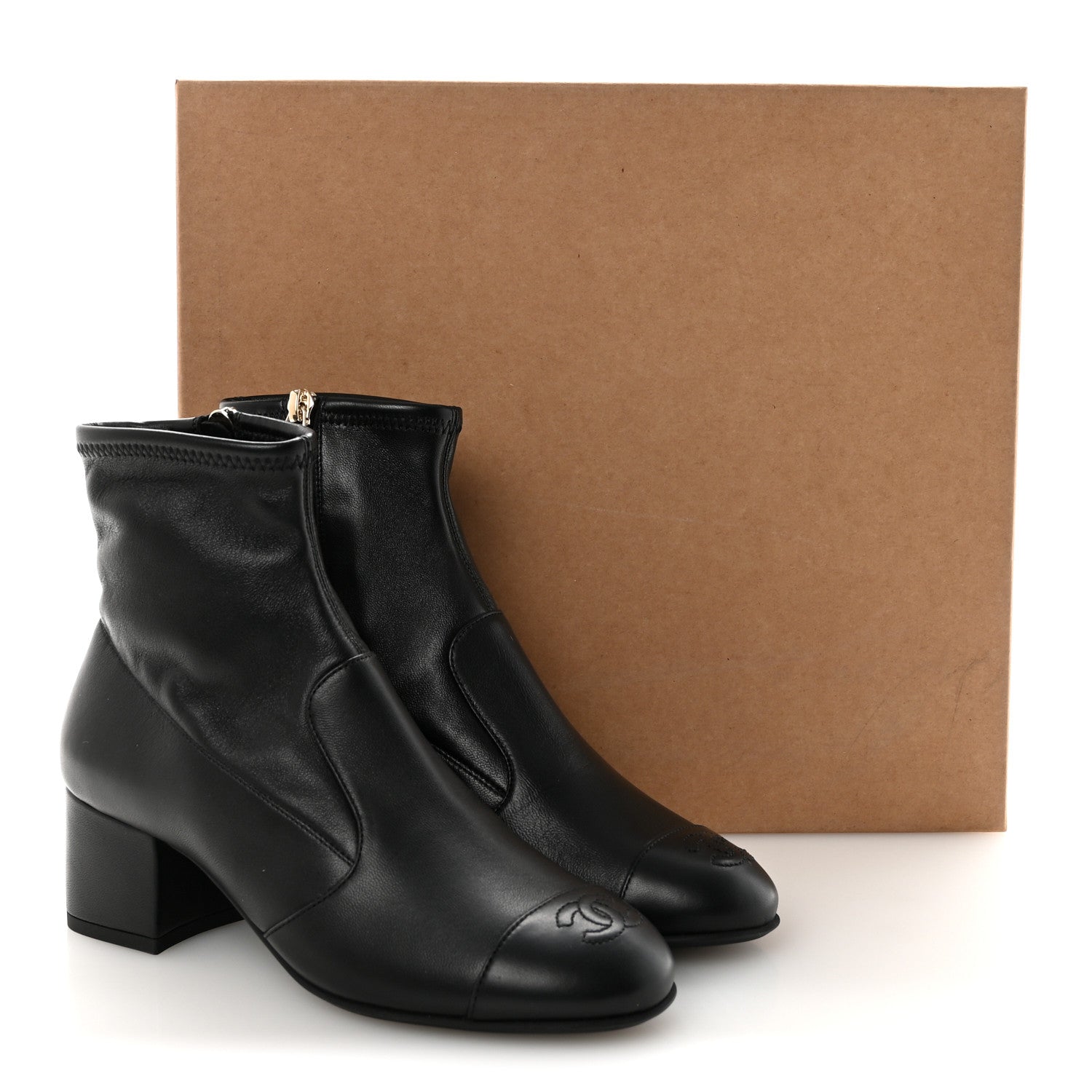 Chanel Stretch Lambskin Cap Toe CC Short Boots 35 Black