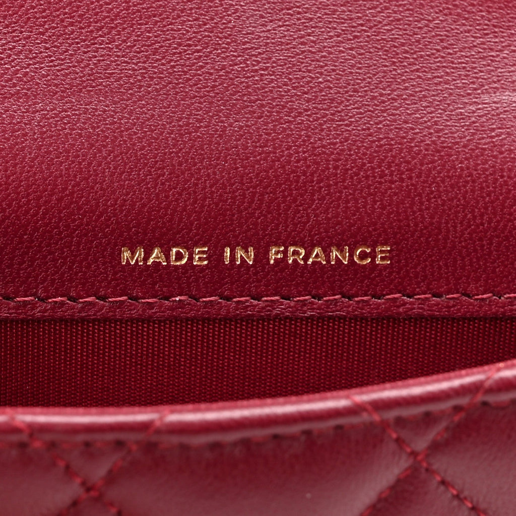 Chanel Lambskin Quilted Top Handle Flap Coin Purse With Chain Burgundy