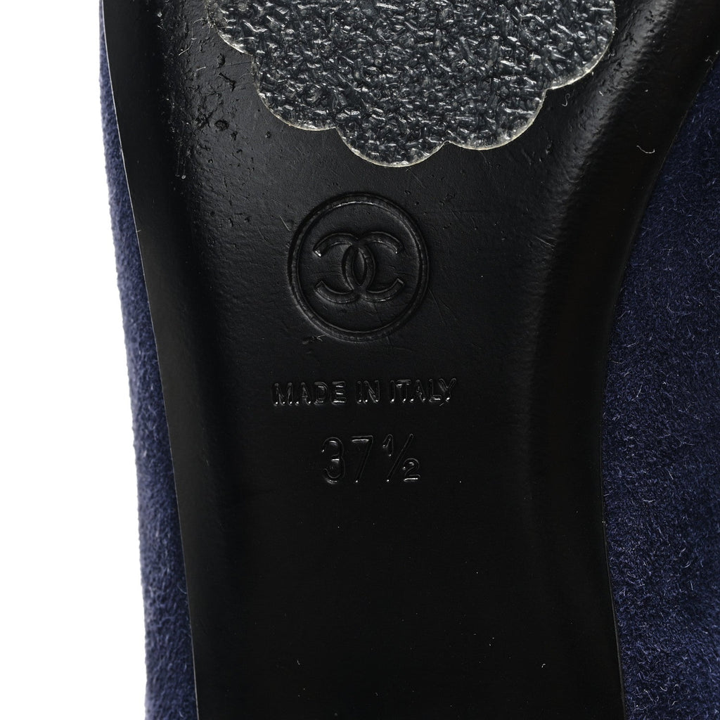 Chanel Suede Calfskin Grosgrain Crystal CC Star Mules  37.5 Blue Black