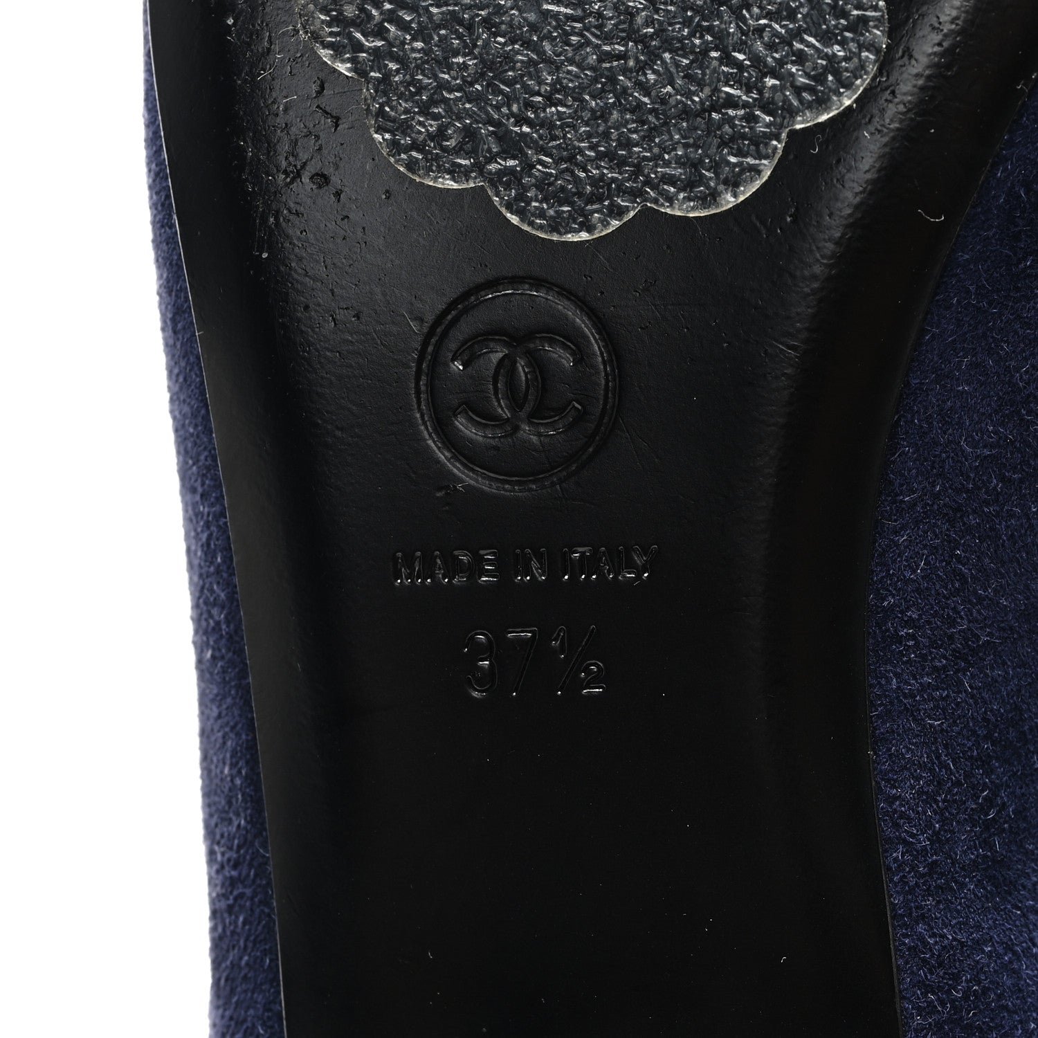 Chanel Suede Calfskin Grosgrain Crystal CC Star Mules  37.5 Blue Black