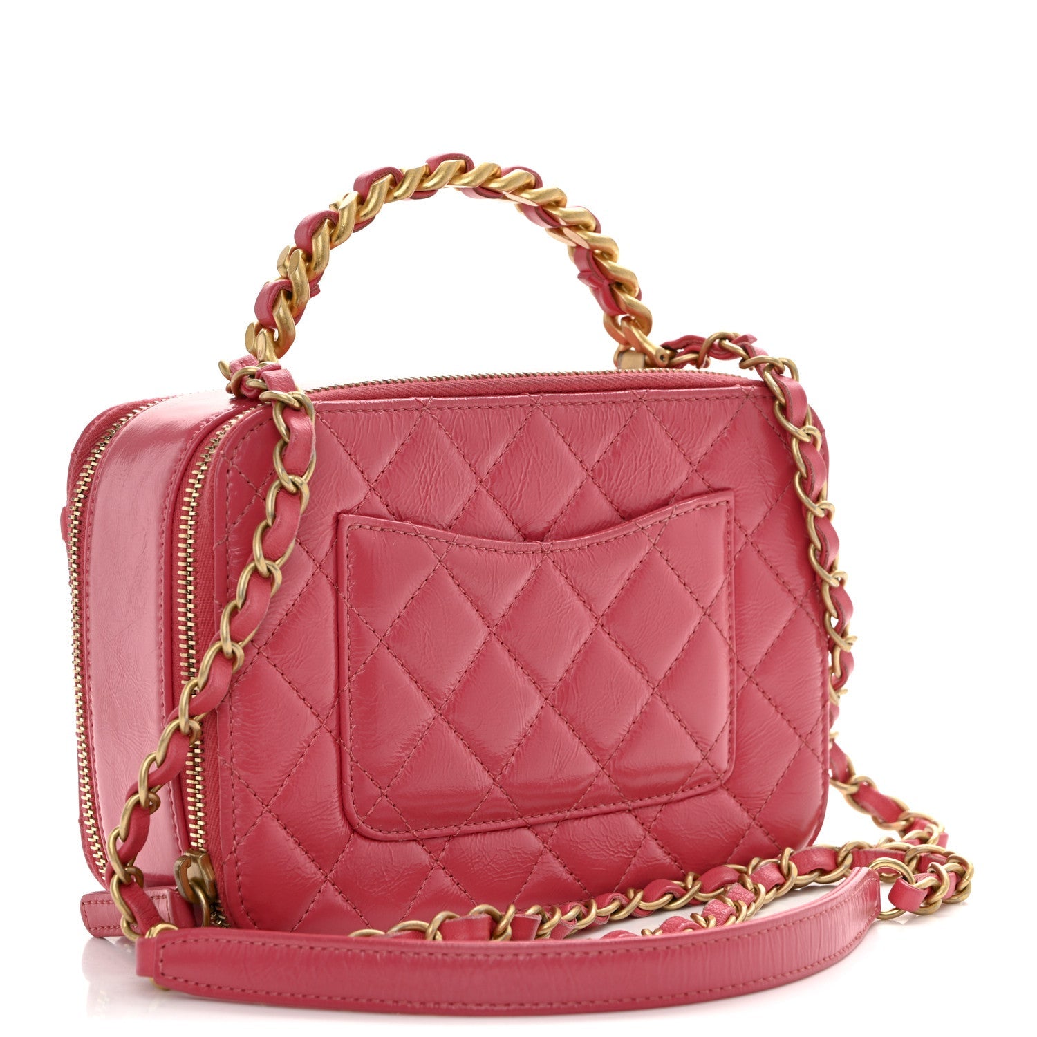 Chanel Crumpled Calfskin Quilted Small Get Round Top Handle Vanity Case Pink