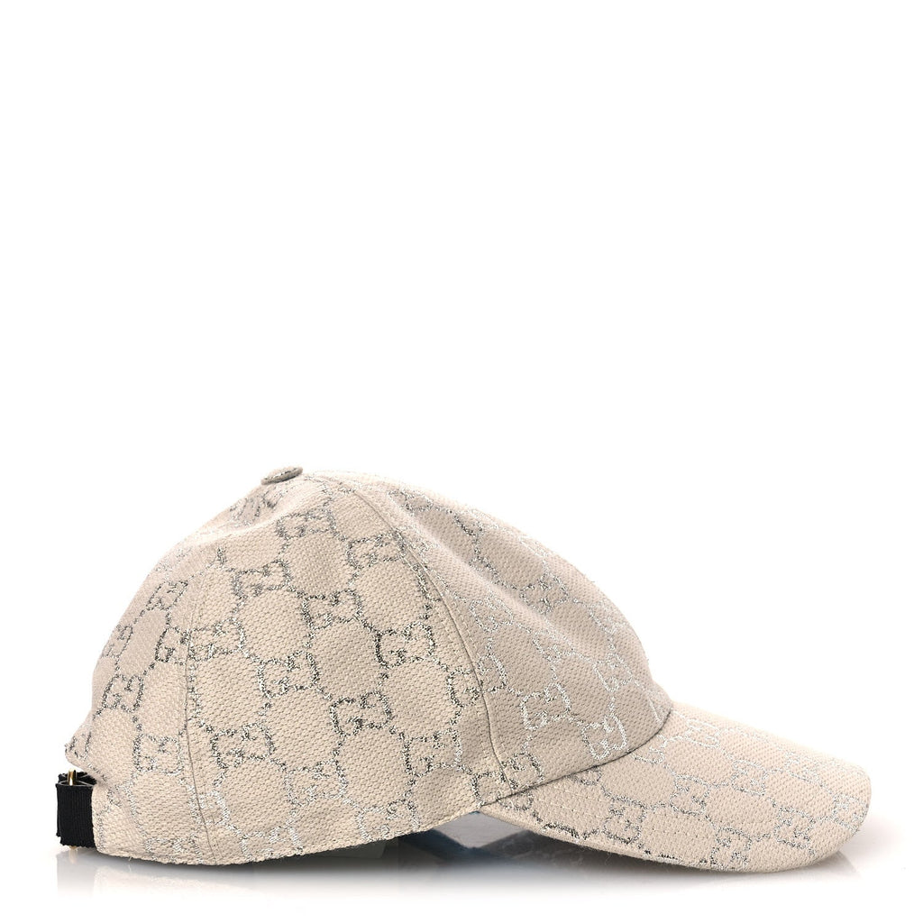 Gucci Canvas Lame GG Monogram Rush Baseball Hat M Gardenia Silver