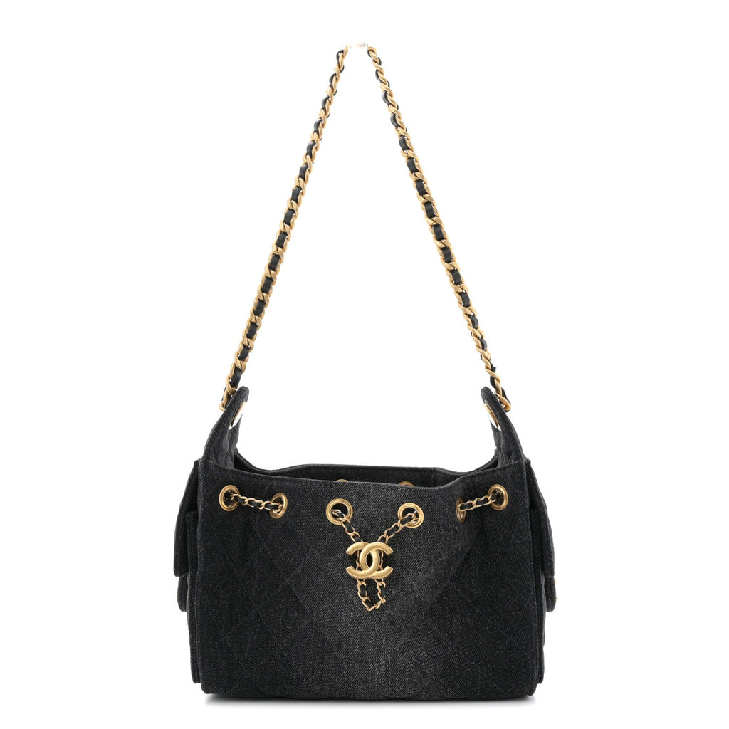 Chanel Washed Denim Quilted Mini Chanel 25 Handbag Black