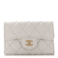 Caviar Quilted Flap Card Holder Wallet White
