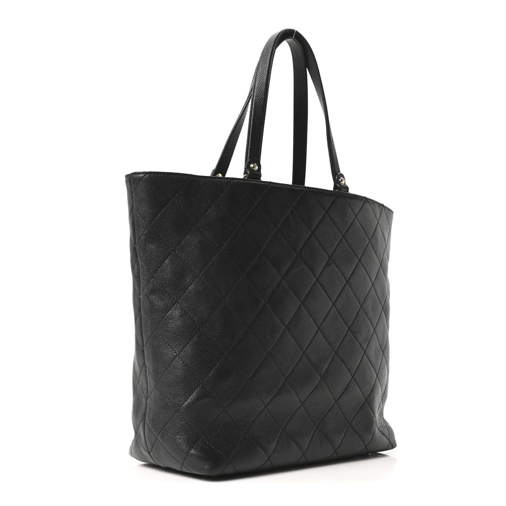 Chanel Sheepskin Caviar Quilted Medium Shopping Tote Black
