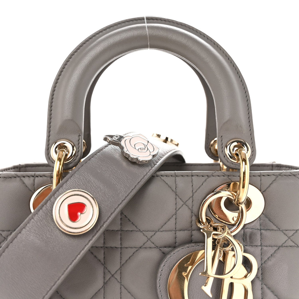 Christian Dior Lambskin Cannage Small Lucky Badges My Lady Dior Grey