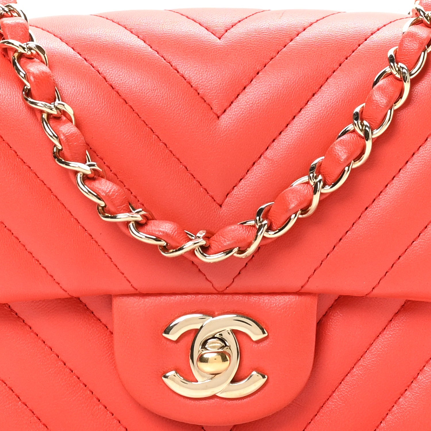 Chanel Lambskin Chevron Quilted Mini Rectangular Flap Red