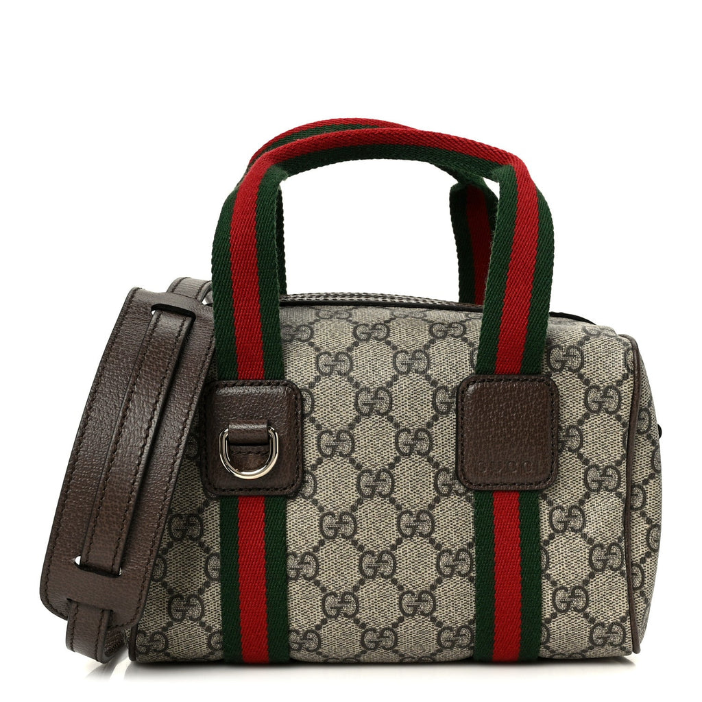 Gucci GG Supreme Web Mini GG Top Handle Bag Beige Ebony New Acero