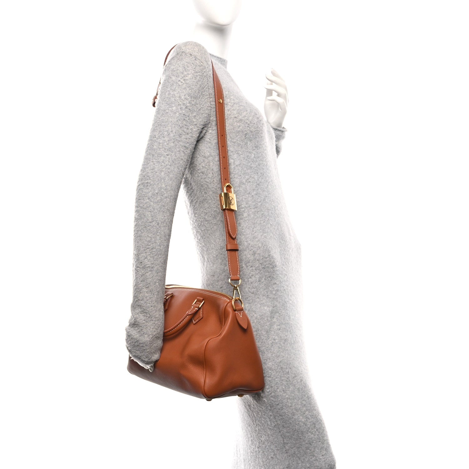 Louis Vuitton Grained Calfskin Low Key Speedy 30 Cognac