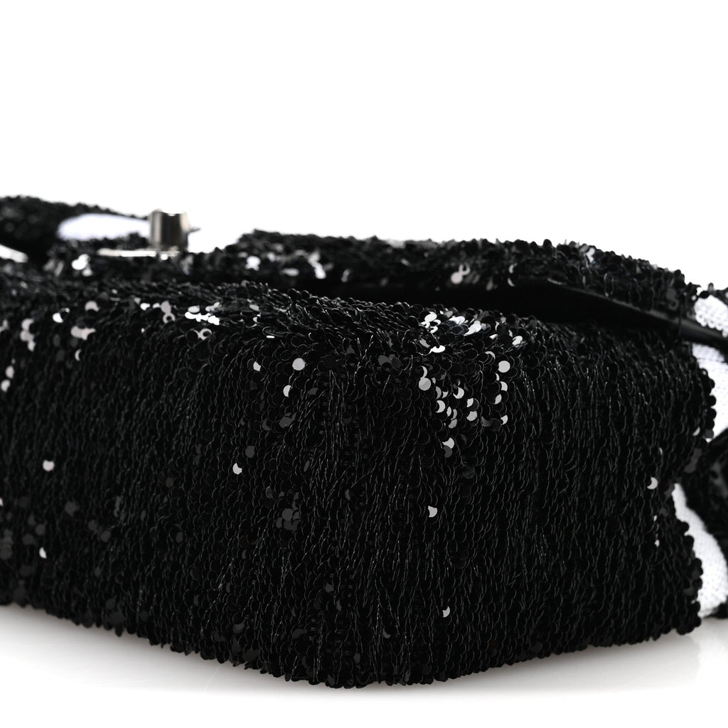Chanel Sequin Ribbon Small Rectangular Flap Black White