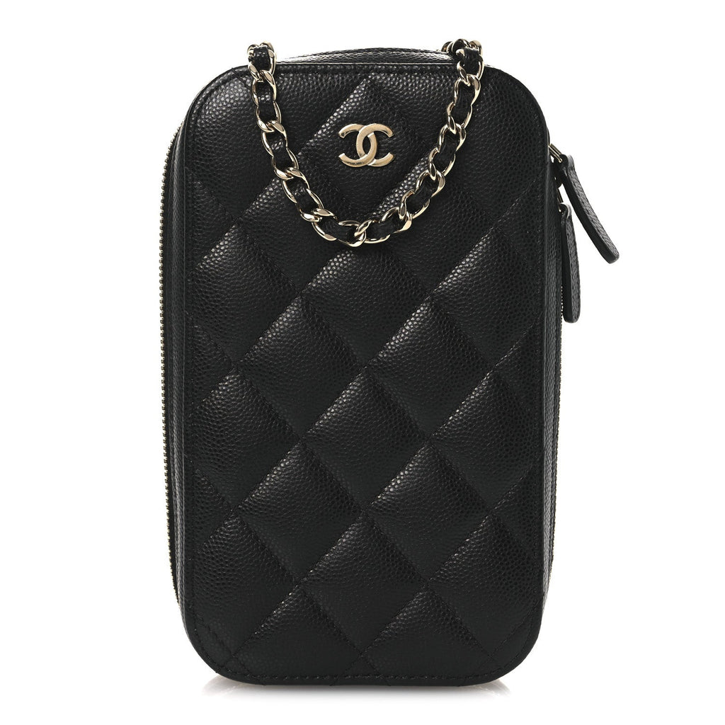 Chanel Caviar Quilted Phone Holder Wallet On Chain WOC Black