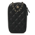 Chanel Caviar Quilted Phone Holder Wallet On Chain WOC Black
