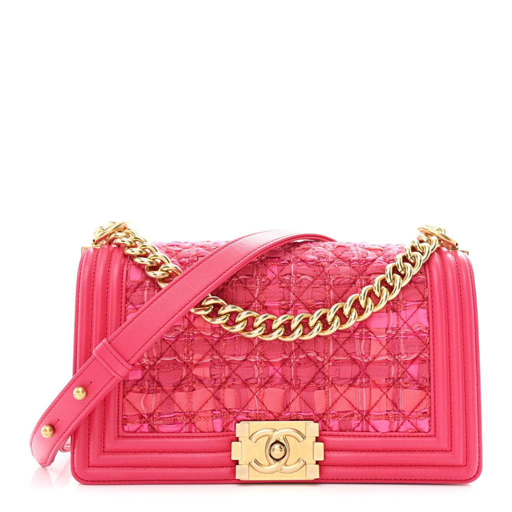 Chanel Lambskin Tweed Medium Boy Flap Fuchsia