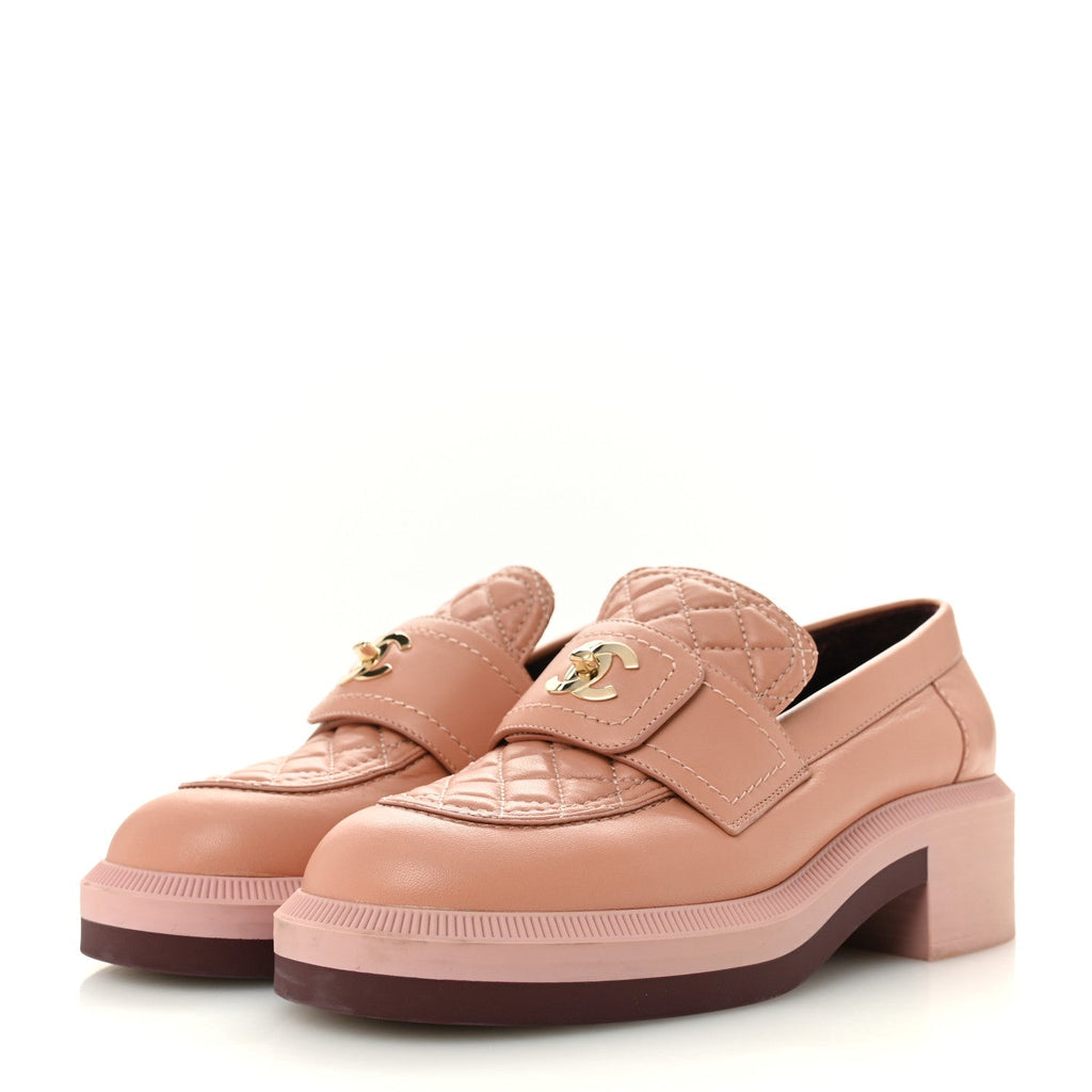 Lambskin Quilted CC Turnlock Loafers 35.5 Dark Pink