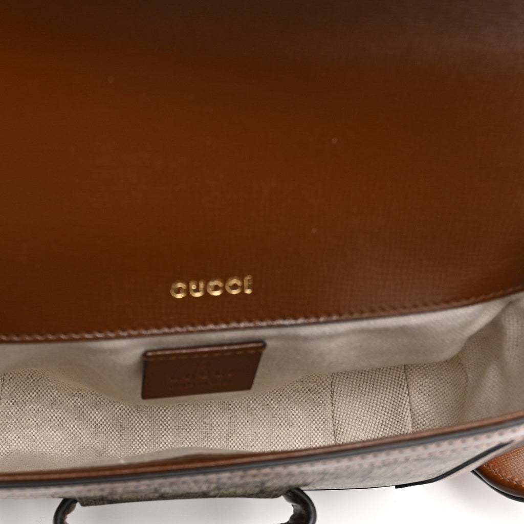 Gucci GG Supreme Monogram Web Mini Horsebit 1955 Shoulder Bag Beige Brown Sugar