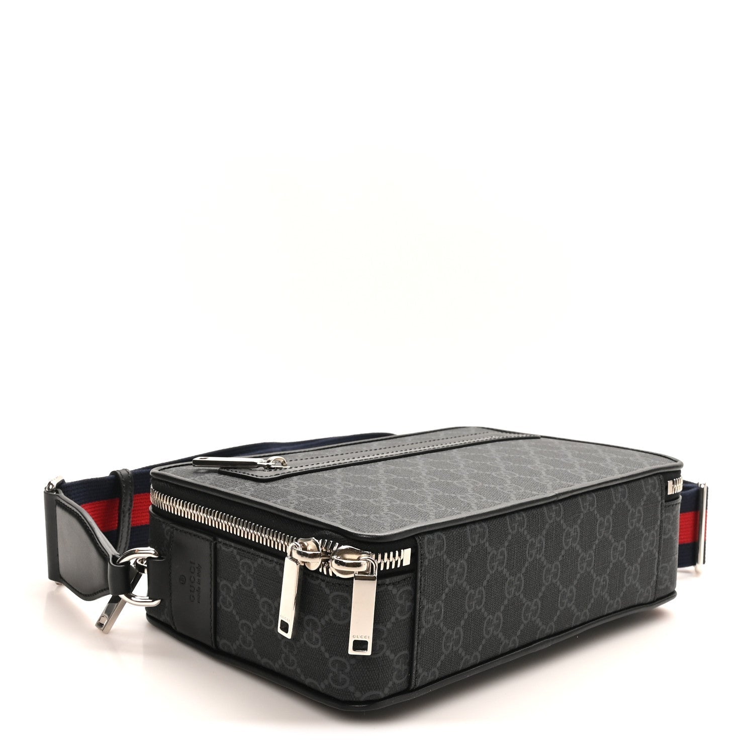Gucci GG Supreme Monogram Web Small Shoulder Bag Black Grey