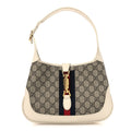 Gucci GG Supreme Monogram Azalea Calfskin Web Small Jackie 1961 Hobo Beige Ebony Mystic White