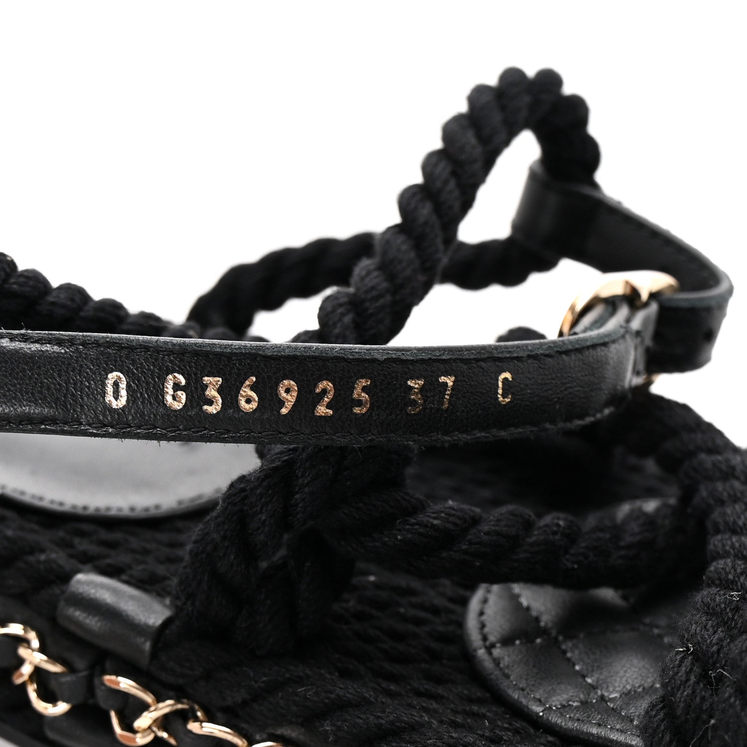 Lambskin Cord Chain CC Sandals 37 Black